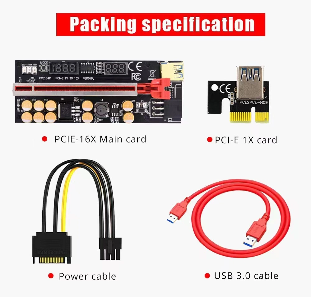 Ver016 Riser Card 1X to 16X Extender USB 3.0 Cable SATA to 6pin Power 10 Capacitor for Graphics Card