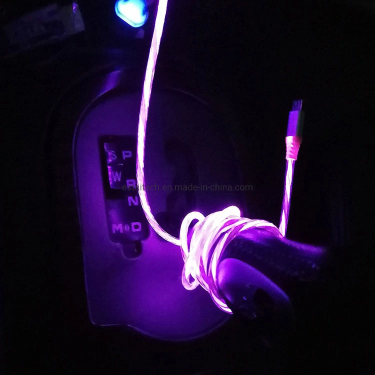 USB2.0 1m LED Light Durable Elbow Micro USB Cable Data Cables with Lights 2.1A Fast Charge USB Cable